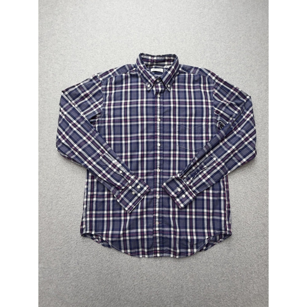 Gustin Shirt Mens XL Slim Fit Blue Plaid Button Down 100% Cotton USA Made